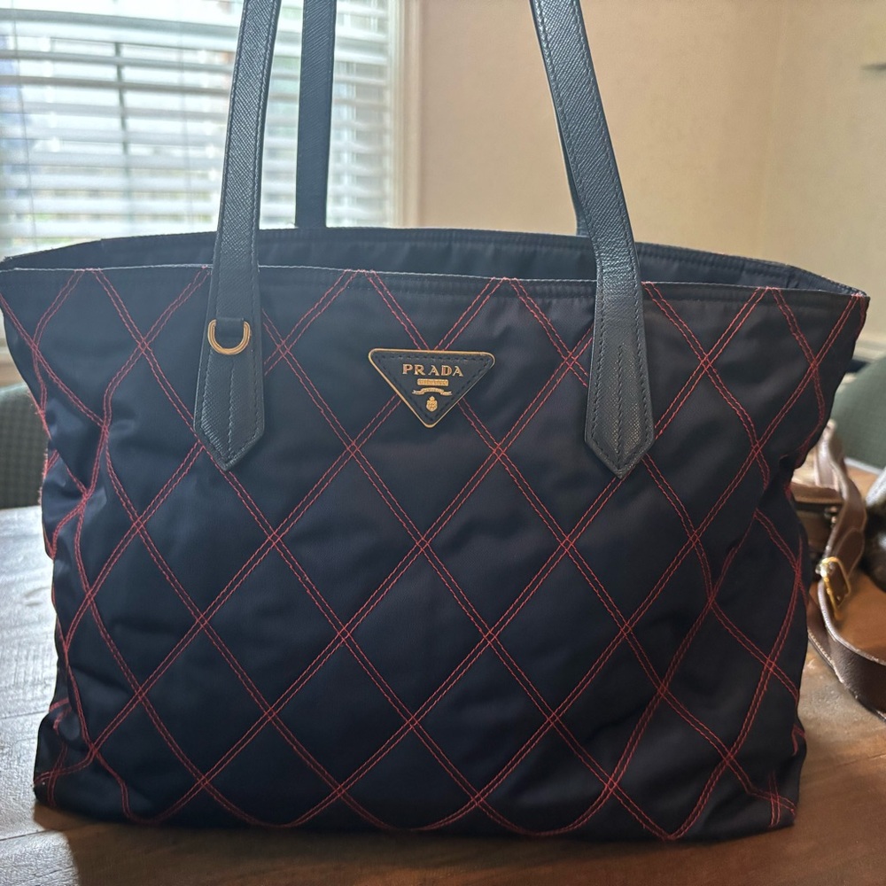 Authentic Quilted Tessuto Tote Bag, Blue, Prada